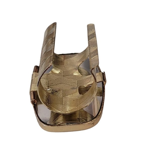 Gold Tone Signed Japan Hinged Makeup Lip Mirror Lipstick Holder Case E194 - Picture 6 of 12